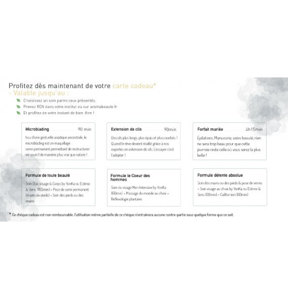 Chèque cadeau aroma box prestige - Aroma beauté | Aroma Beauté